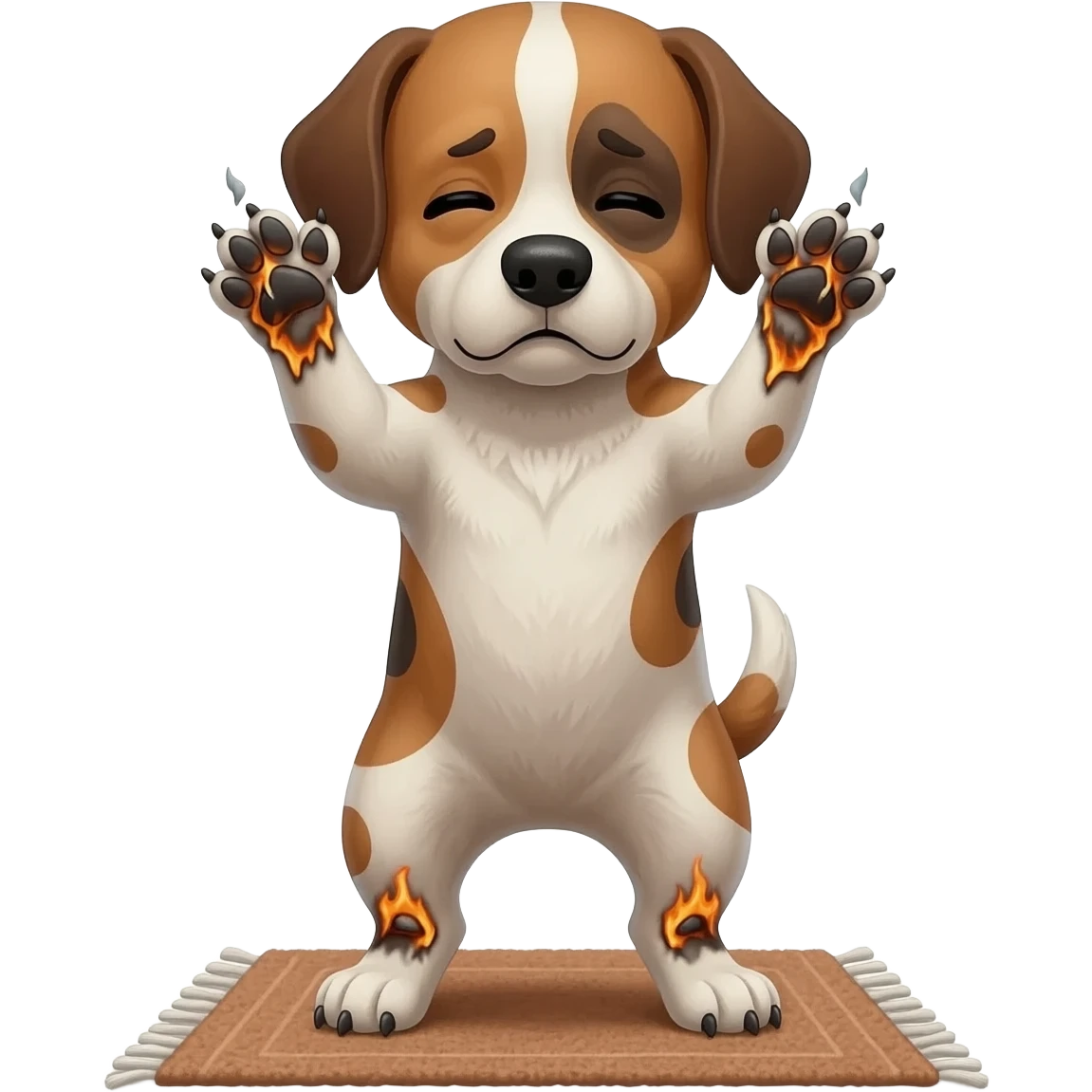 A sad dog shows his paws because he burned them. emoji