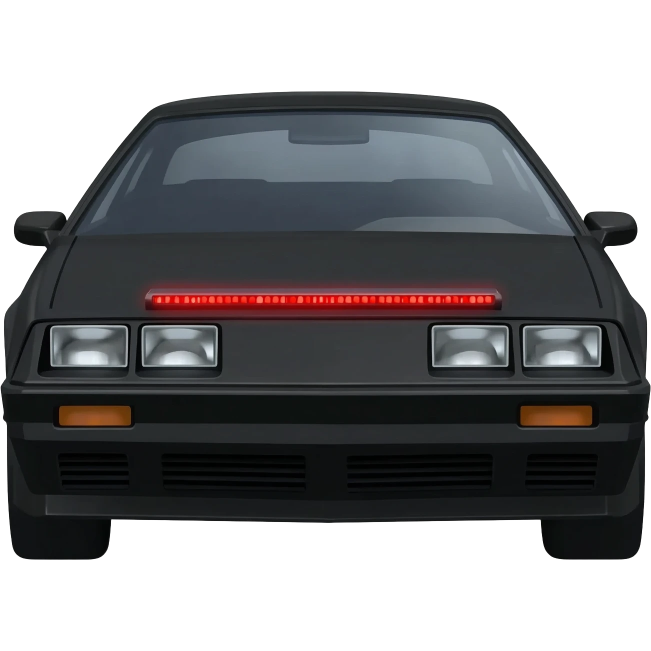 K.I.T.T. the black Trans Am from the Knight Rider TV show with a scanner bar of red lights on the front of the hood in-between the headlights emoji