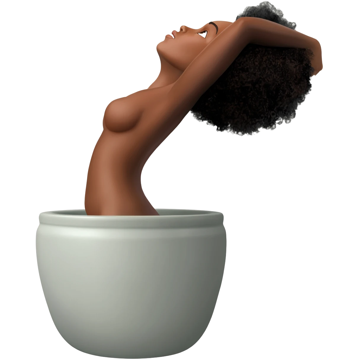 Make a naked black women With her back against the inner flower pot but showing us her side profile with her body half way coming out the flower pot with her back arched emoji