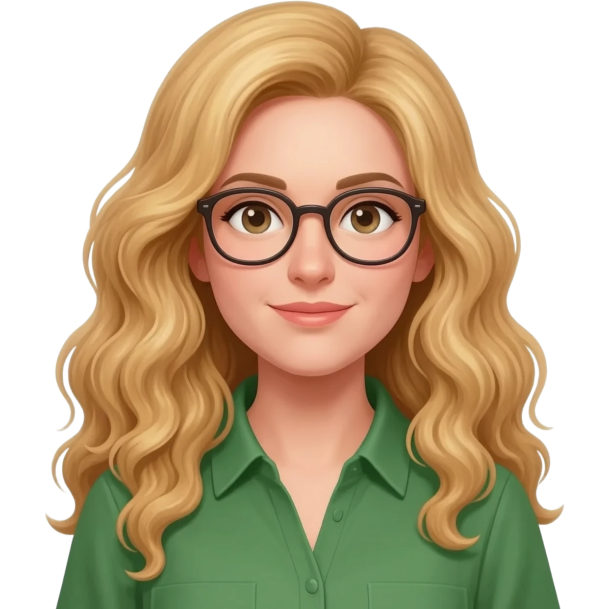 green shirt love woman with long curly blonde hair an glasses emoji