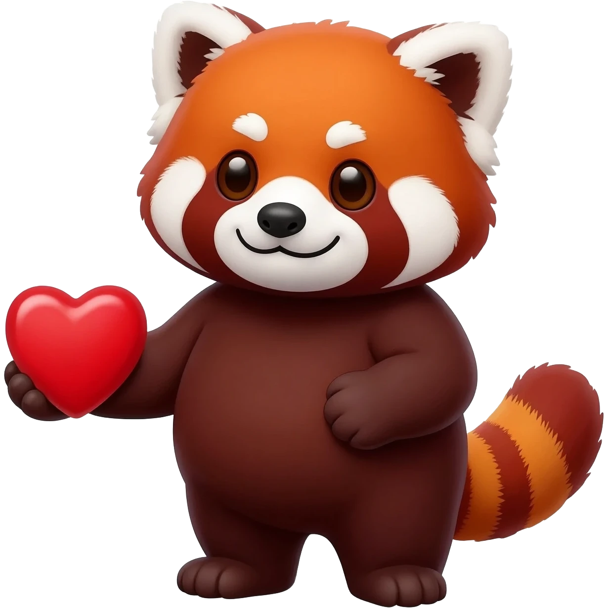 Red panda bear holding red heart emoji