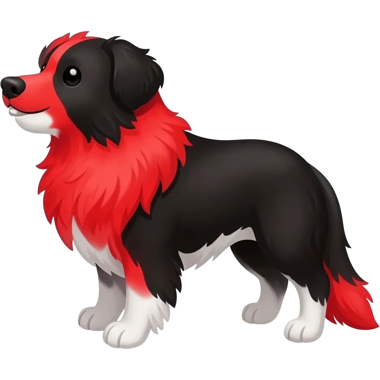 a black and white dog turns red from the heat emoji