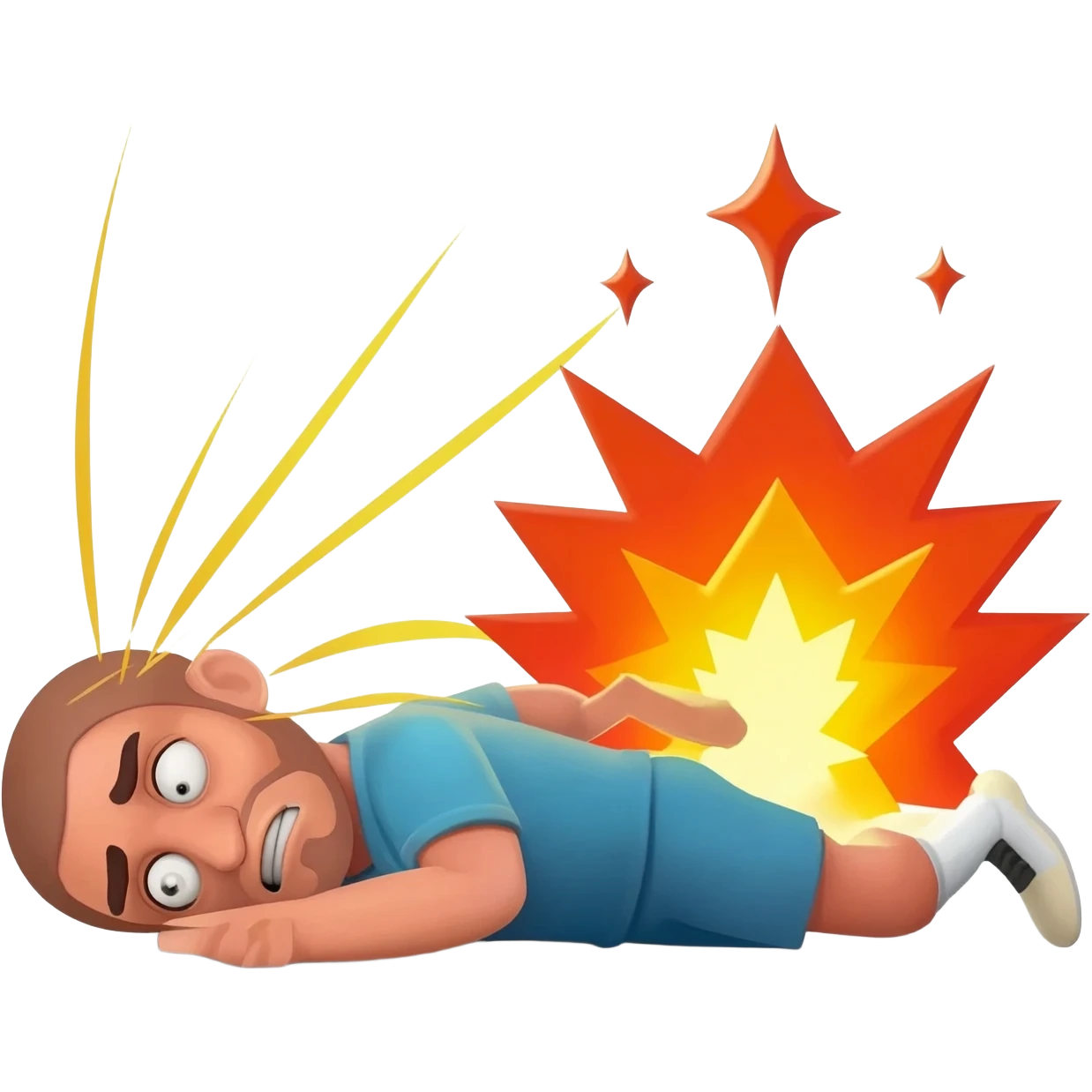 bamboo hitting a player on the head and a explosions happens and the player lies with dead eyes emoji