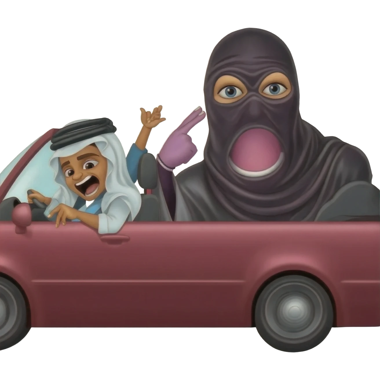 grosse dominatrice avec burca qui baise, hurle et insulte un petit soumi conducteur dans sa voiture emoji