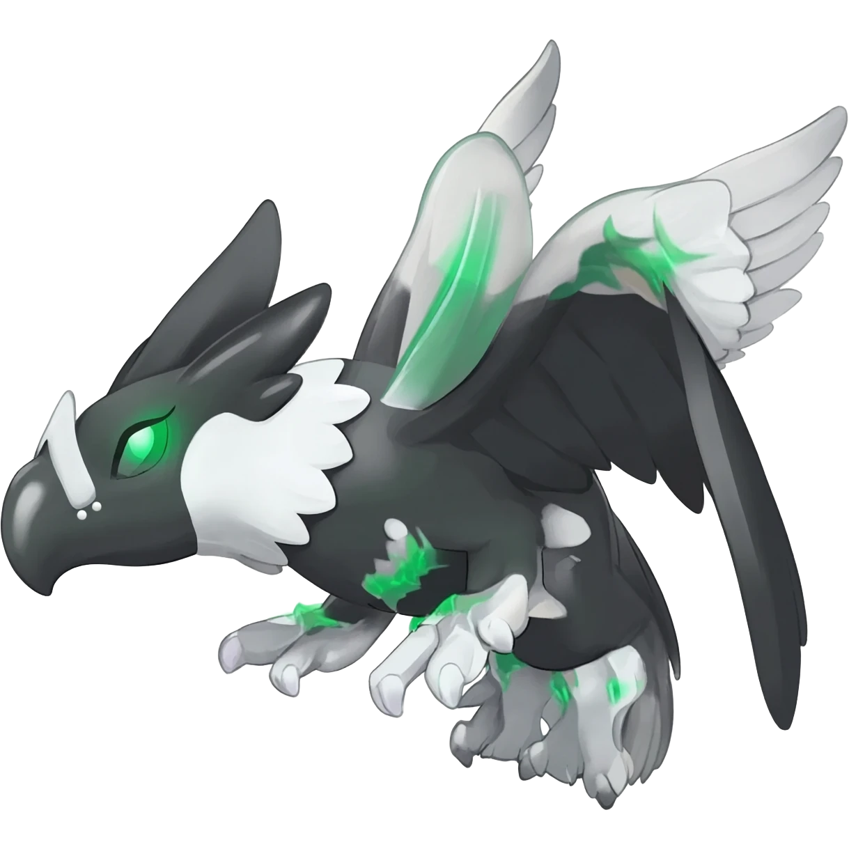 Shiny Black Grey White and Dark-Green Gryphon-Trico-Nargacuga-Silvally-Absol-fusion emoji