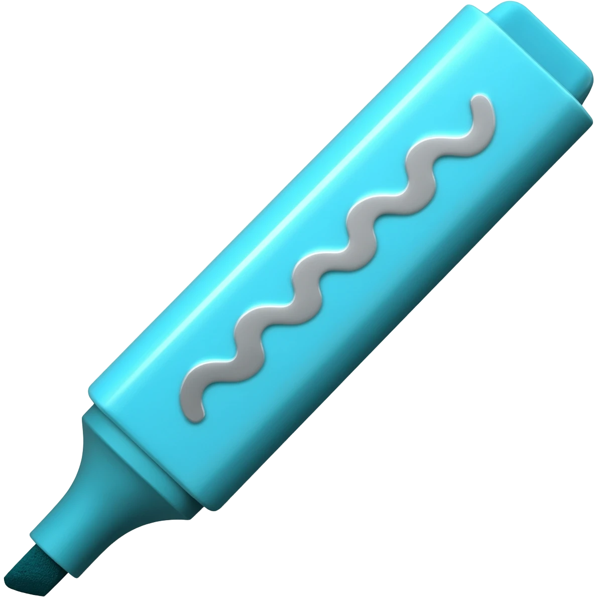 Light blue highlighter pen with silver squiggle design on the pen emoji