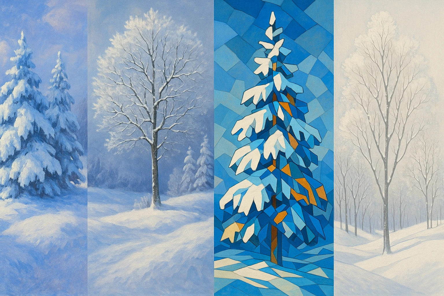 winter landscape with snow-covered trees, varied style emoji