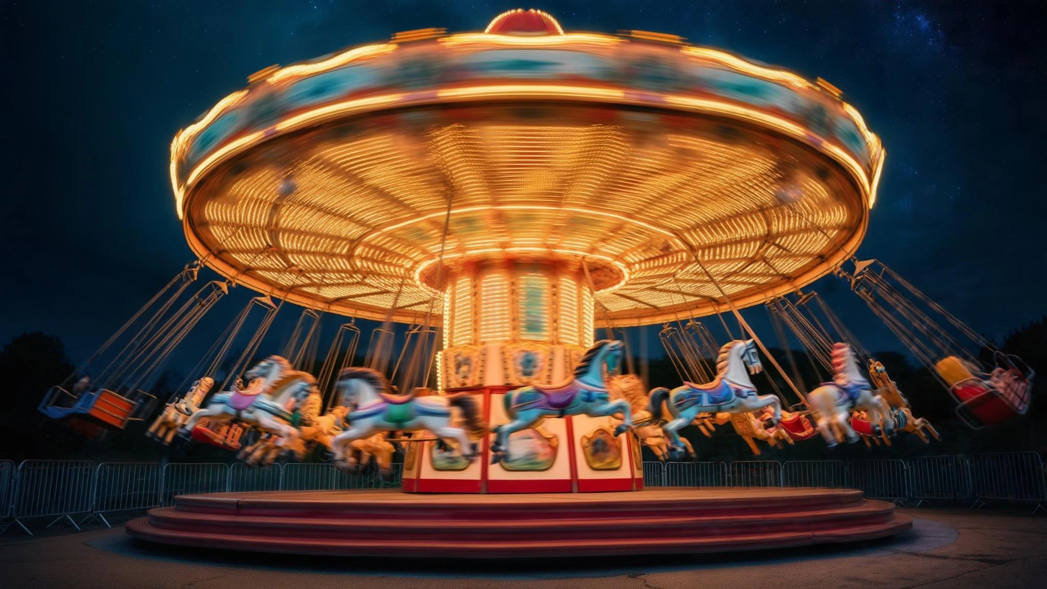 long exposure photo, a moving carousel at night emoji