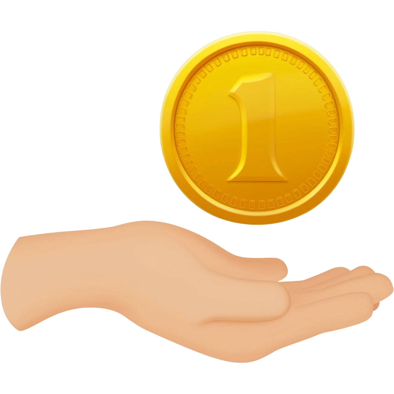 A friendly open hand gently holding or offering a golden coin, symbol of donation emoji