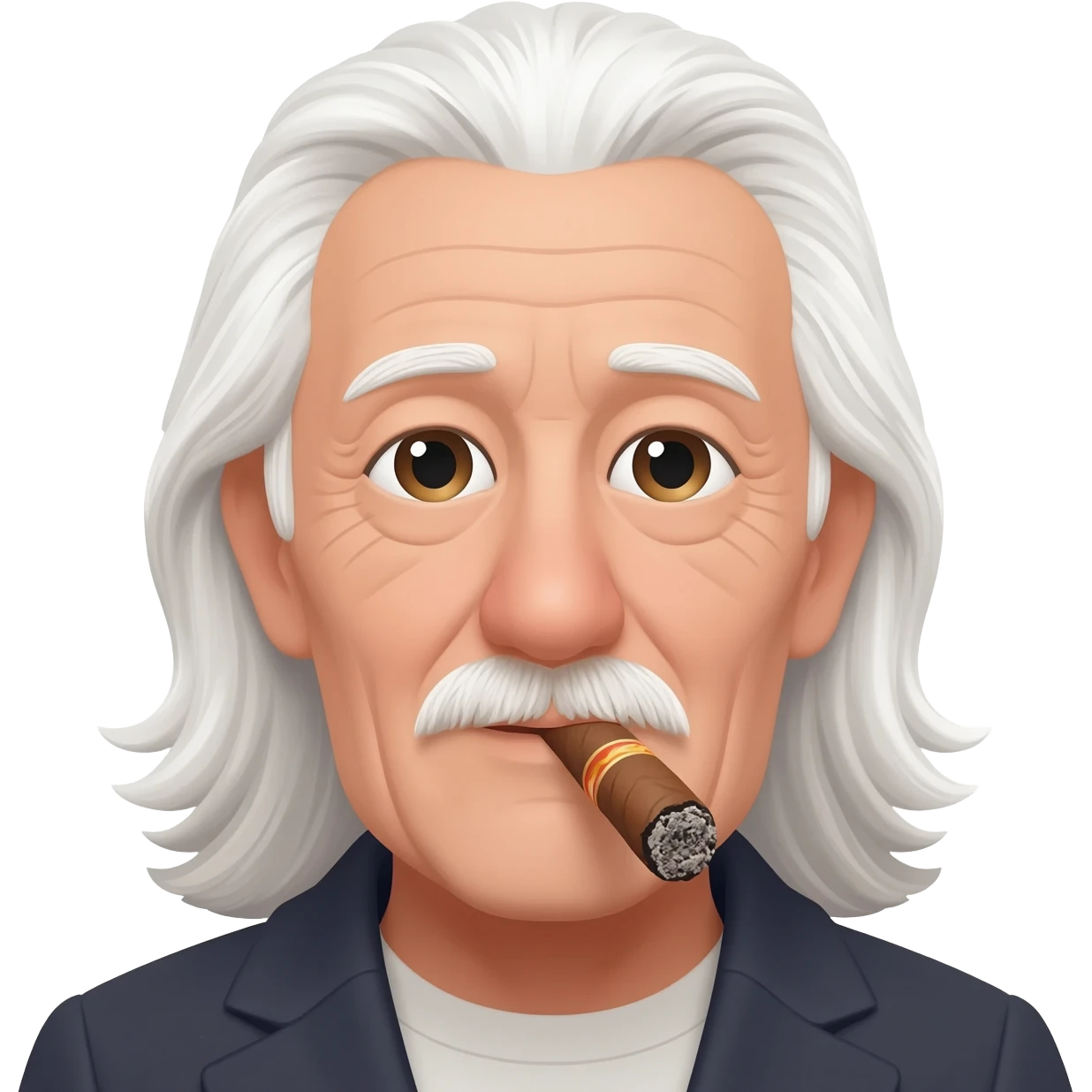 Old man with long white hair no hat no beard and smoking holding a cigar emoji
