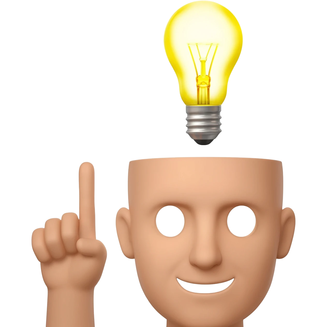 bald head with a large mouth in a u shape with one finger pointing up with a lightbulb above their head emoji