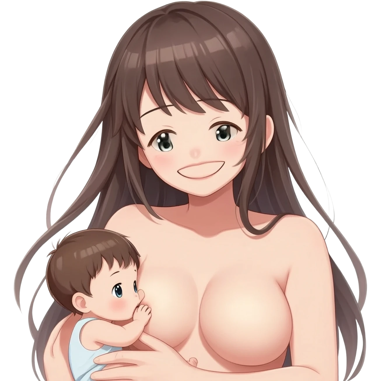 Anime girl teen long hair giggle nude body breast feeding her little brother and sucking he breast emoji