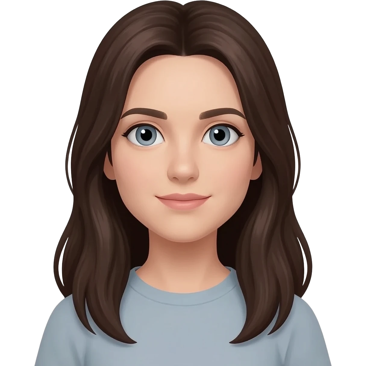 Long dark brown hair blue gray eyes short and petite female emoji