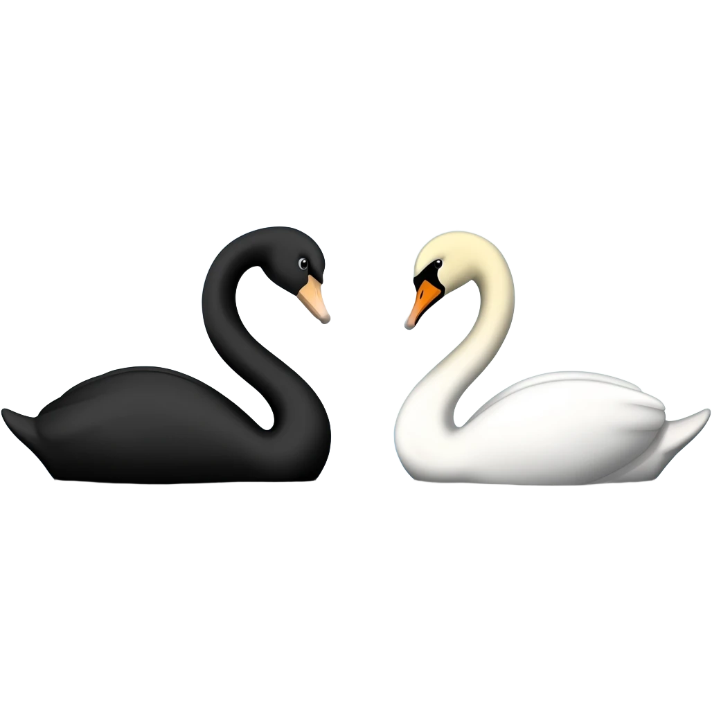 Black swan and white swan love looking Two swan face each other floating emoji