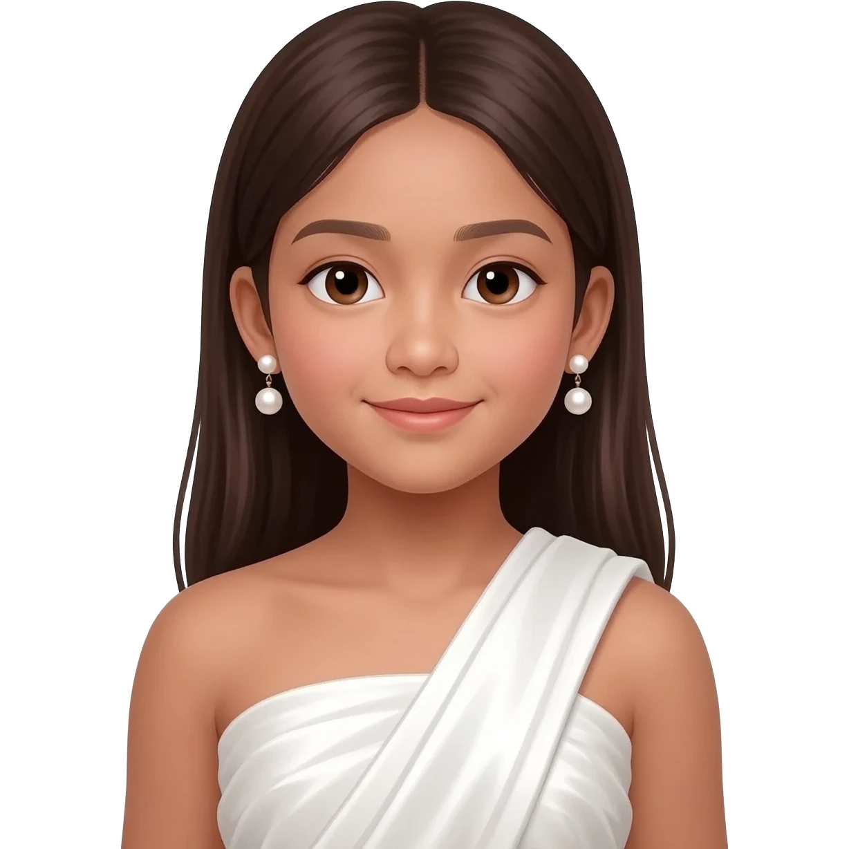A girl from Myanmar who has straight brown hair up to her underarms and is pretty and is wearing pearl darlings celebrating her 12th birthday emoji