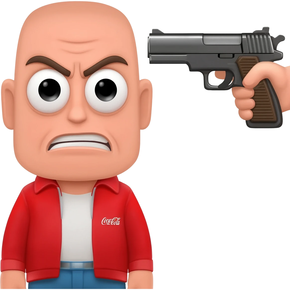 grumpy coca-cola emoji with someone pointing a gun to his head emoji