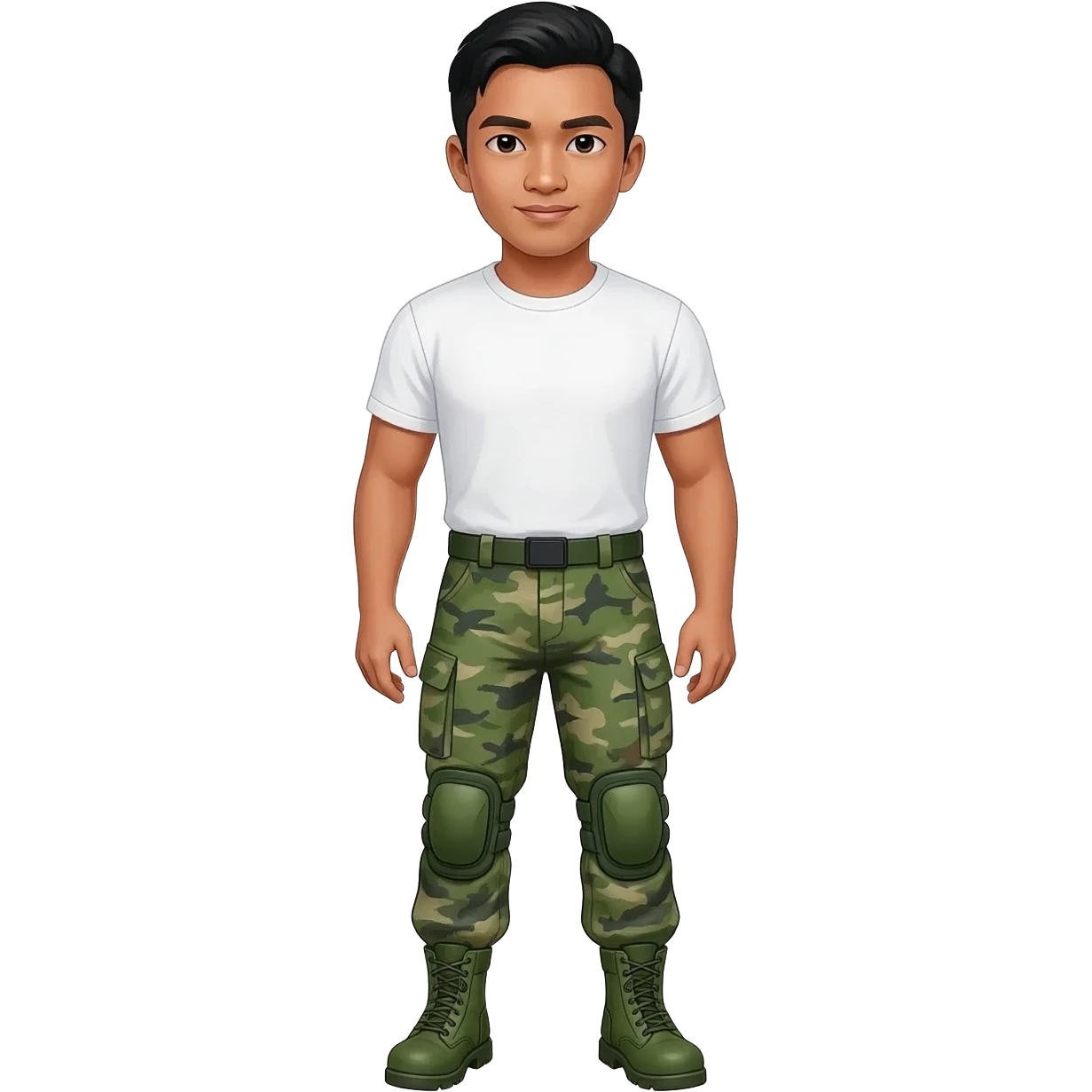 Filipino man white tshirt and combat pants green fatigue and green combat boots emoji