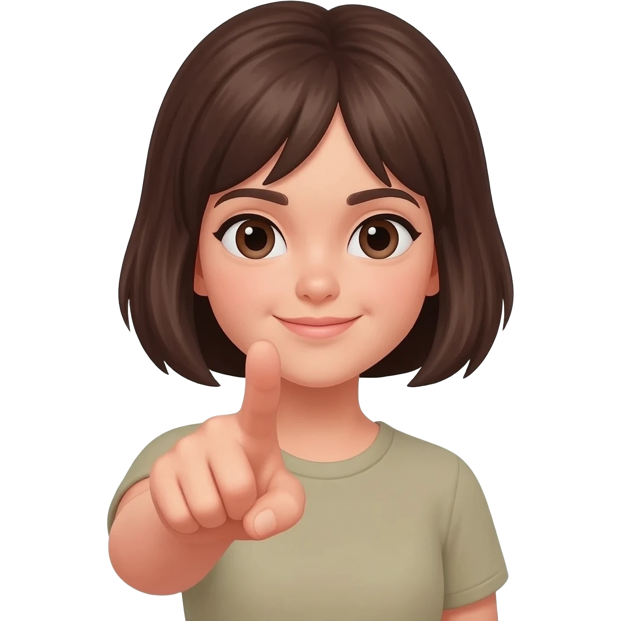 Tête emoji beige fille brune cheveux courts iPhone IOS qui exige de faire ce qu’on dit en pointant du doigt emoji