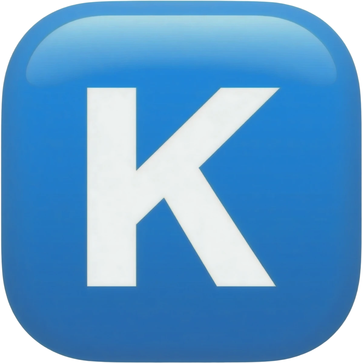 "3D premium,3D rounded-square icon in strong bleu with a beveled edge, bold serif white letter 'K'centered, strong specular highlights, inner glow, 1024x1024, png" emoji