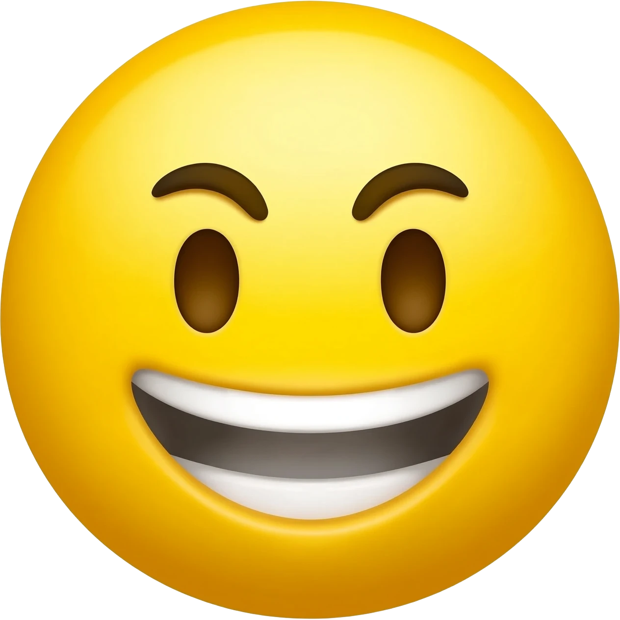 Yellow circle with no nose and eyebrows grinning emoji