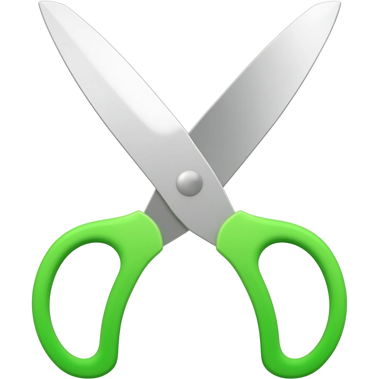 Full scissors with mid green handle, pointed up, blades and handle wide open emoji