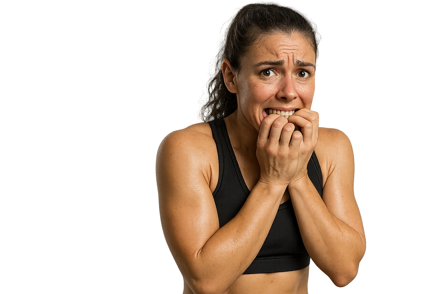 donna fitness nervosa, iperrealistica 4k emoji