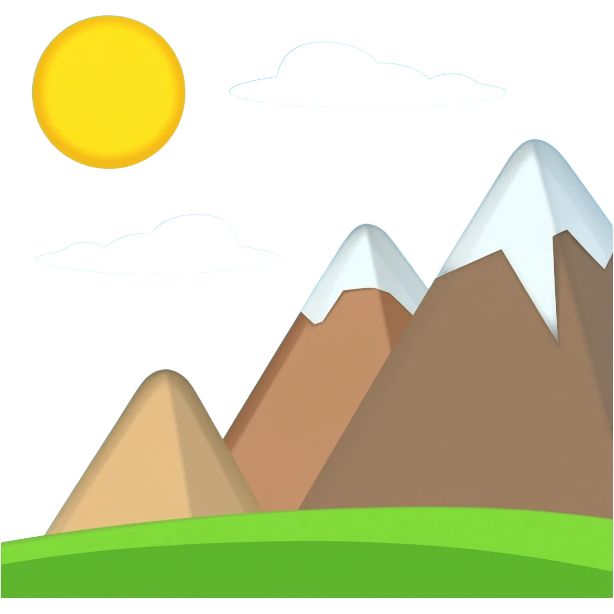 3 mountains, one small, one medium and one big emoji
