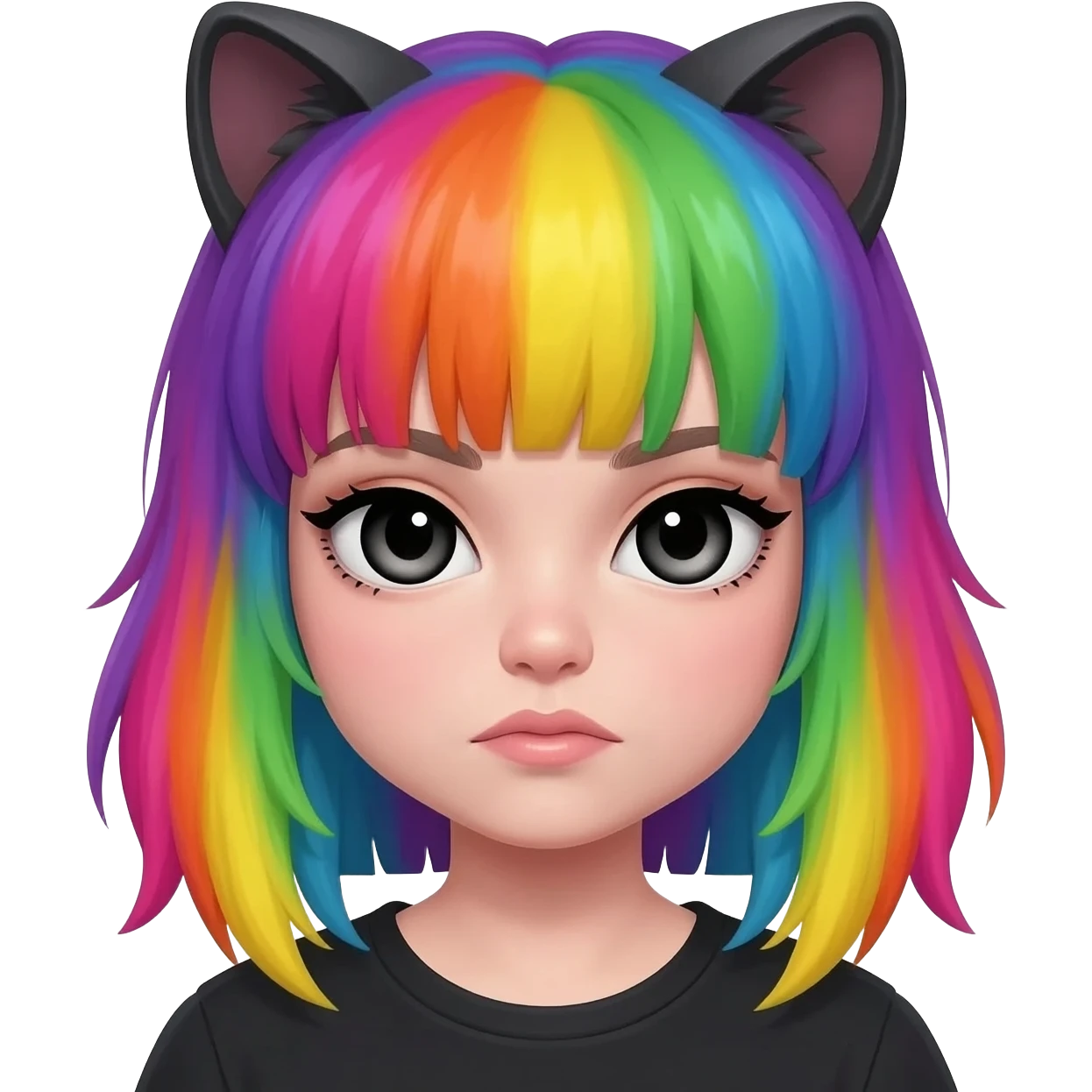 scene girl with raccoon striped rainbow hair no cat ears indie sleaze emoji