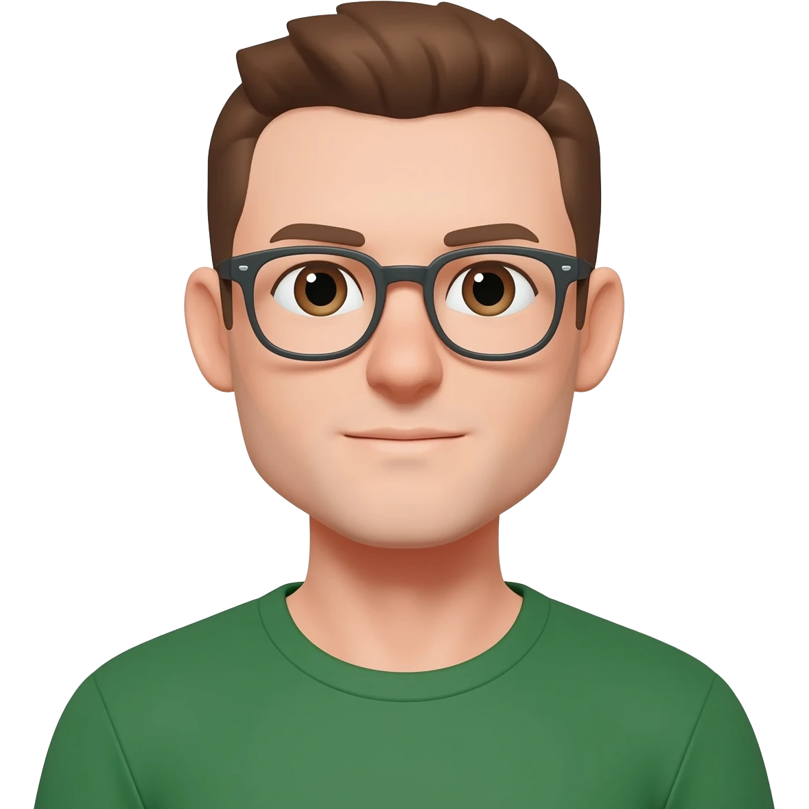 man glasses brown hair brown eyes short hair green t shirt emoji