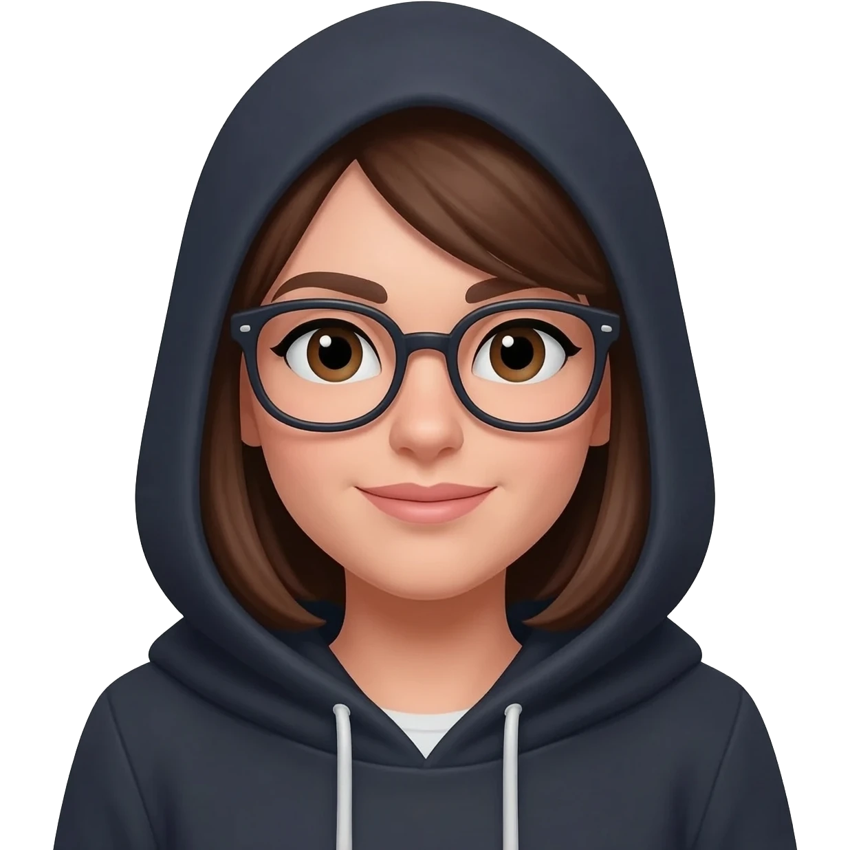 Woman with glasses and a dark hood emoji