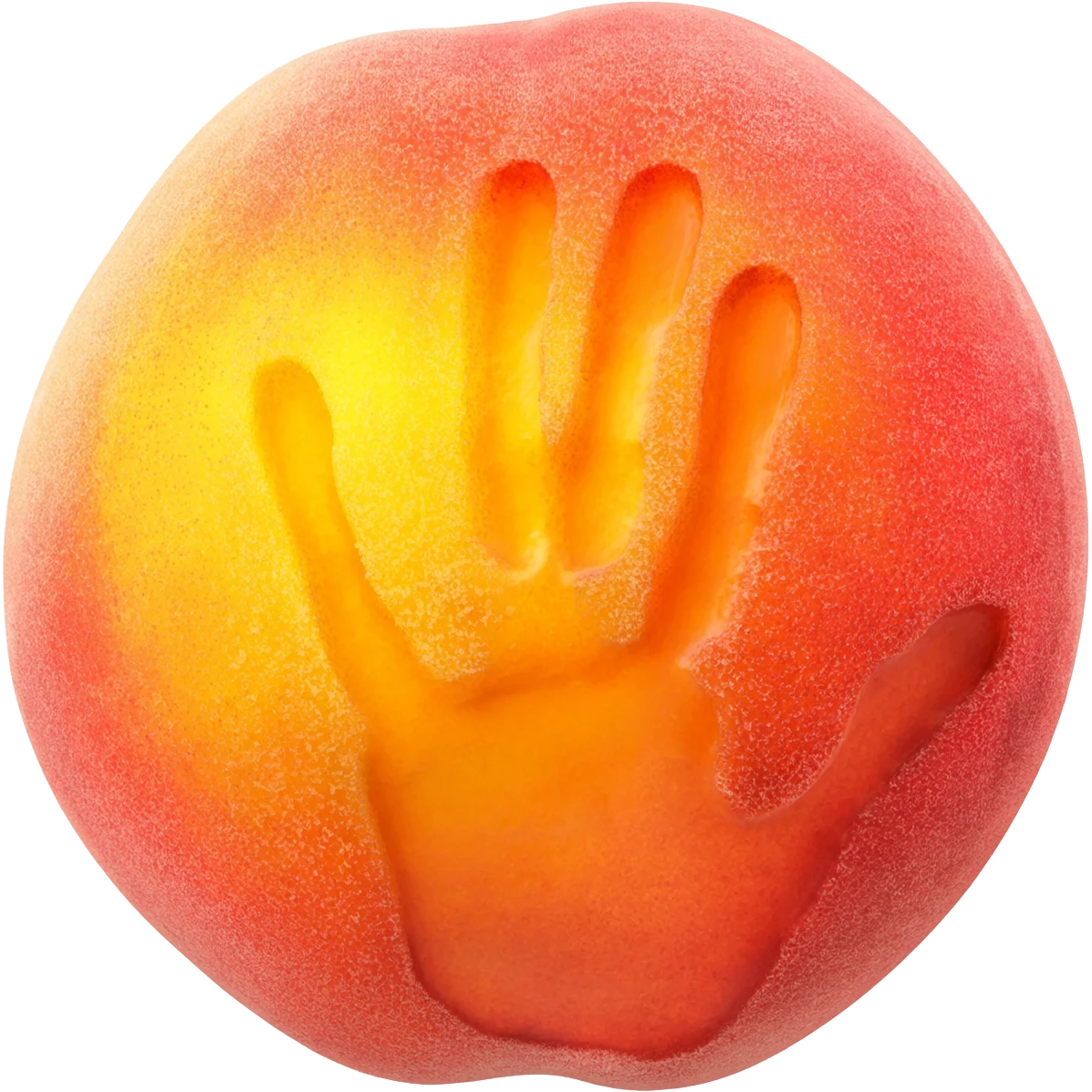 A peach that has hands print on it emoji
