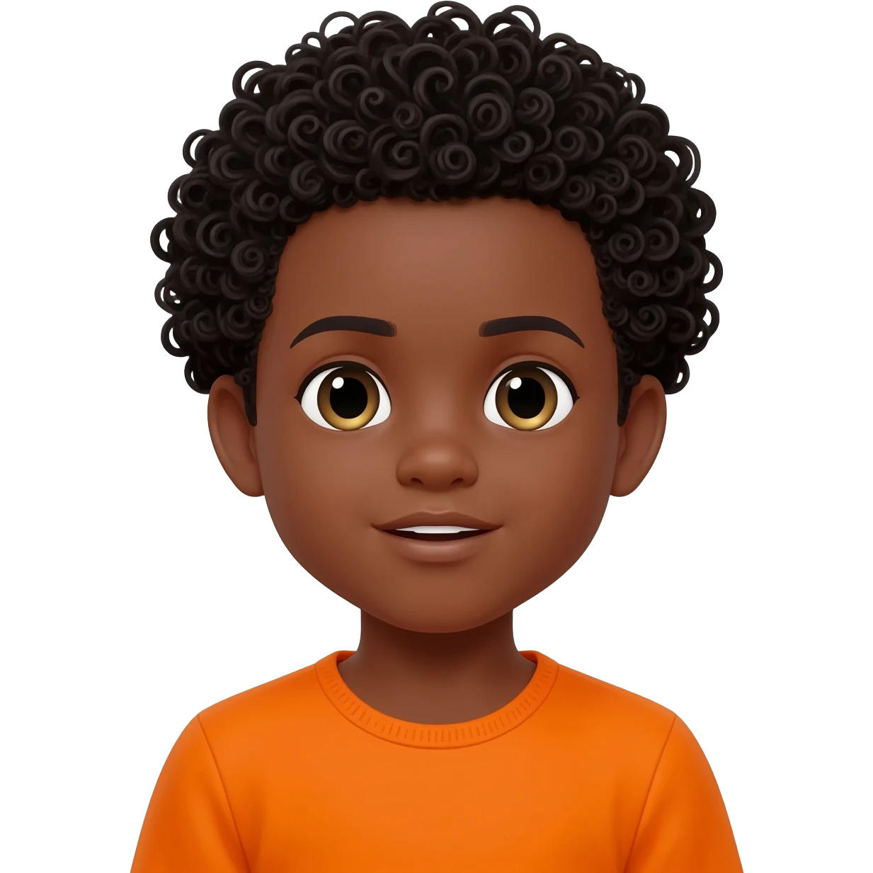 black boy curly hair orange shirt communicating I love you emoji
