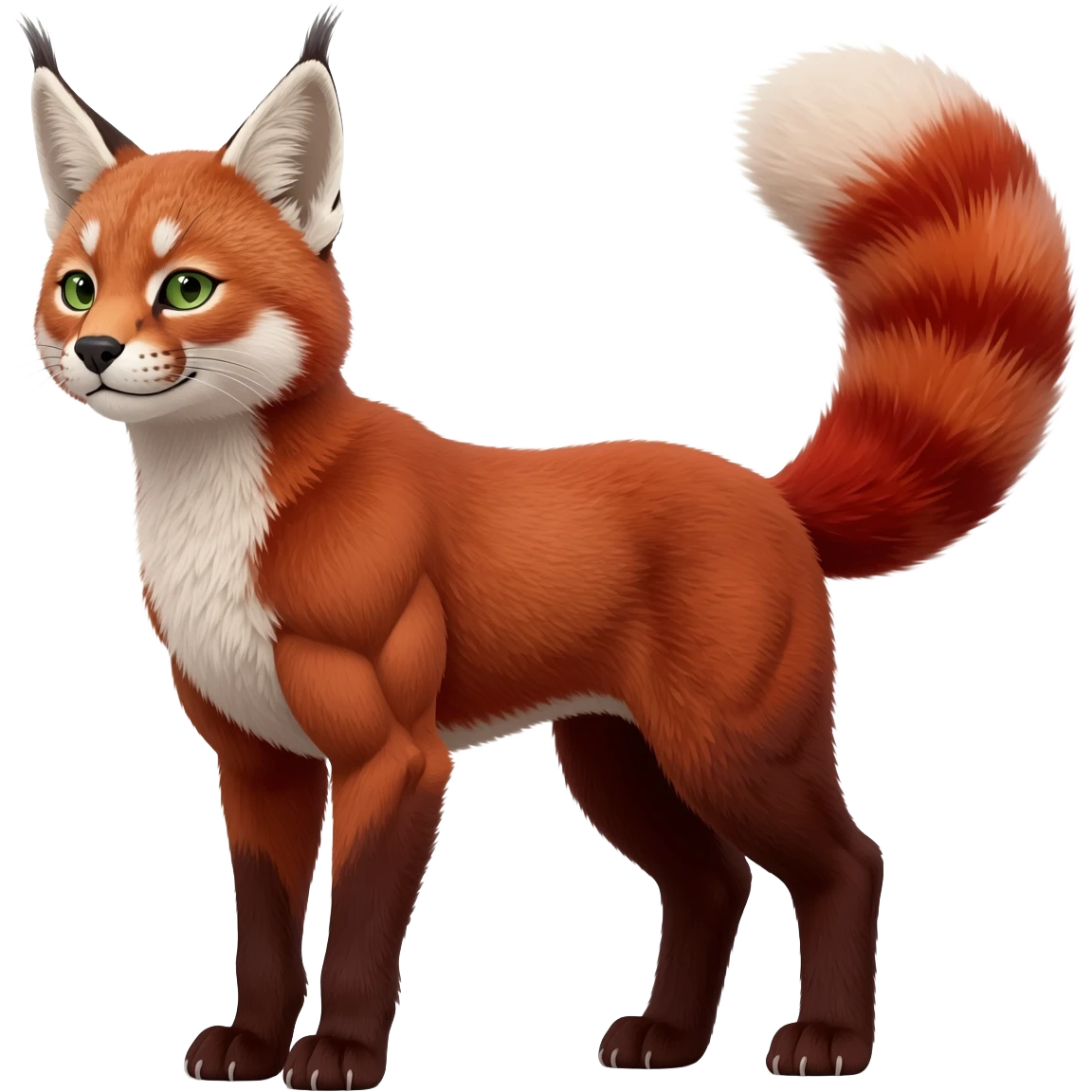 Caracal-Fox-Red-Panda-fusion-hybrid-animal-creature, full body emoji