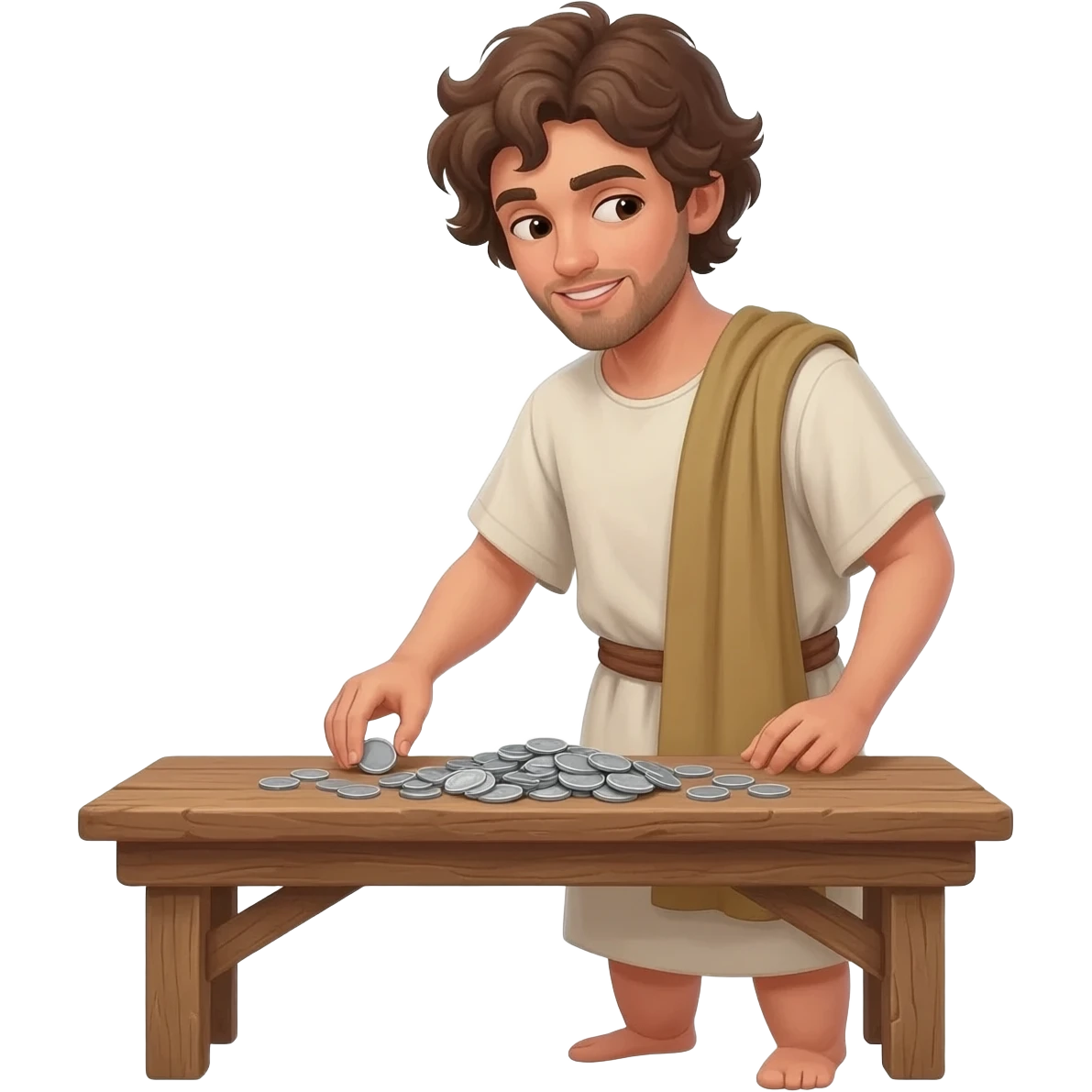  парень раскидвает раостно денгами, монетами  времена древнего иерумалима  emoji