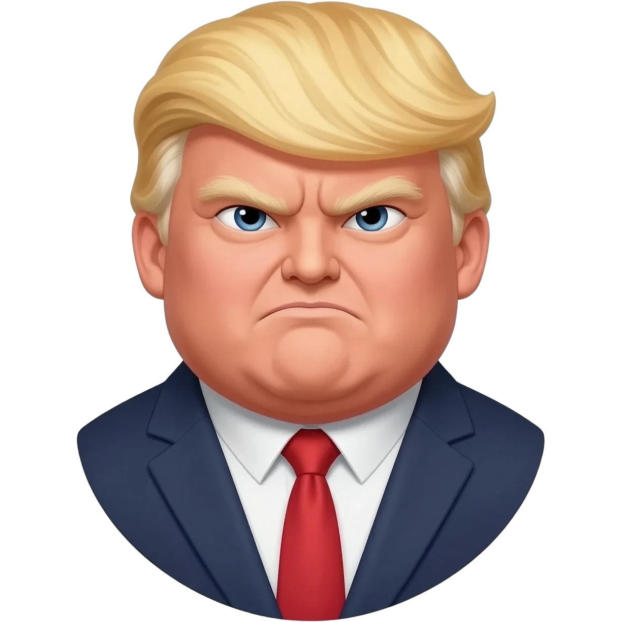 an angry old and fat President Donald Trump in a realistic style, even more realistic and not cartoonist at all, make it un flatering, real life photo emoji