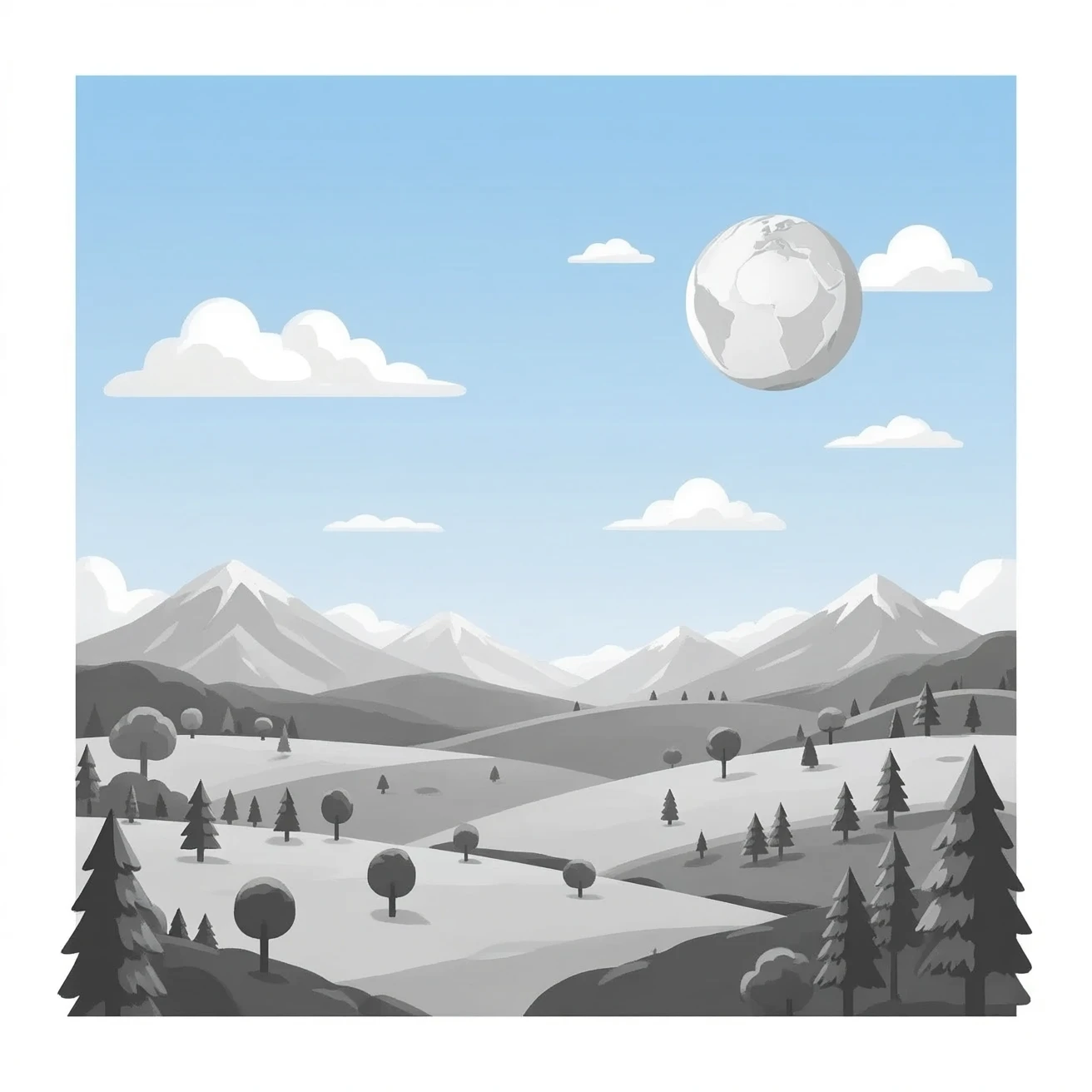 Earth but only black and white emoji