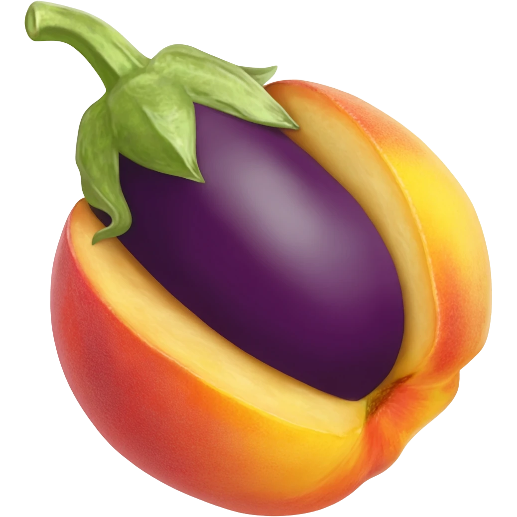 An eggplant wedged into a peach emoji
