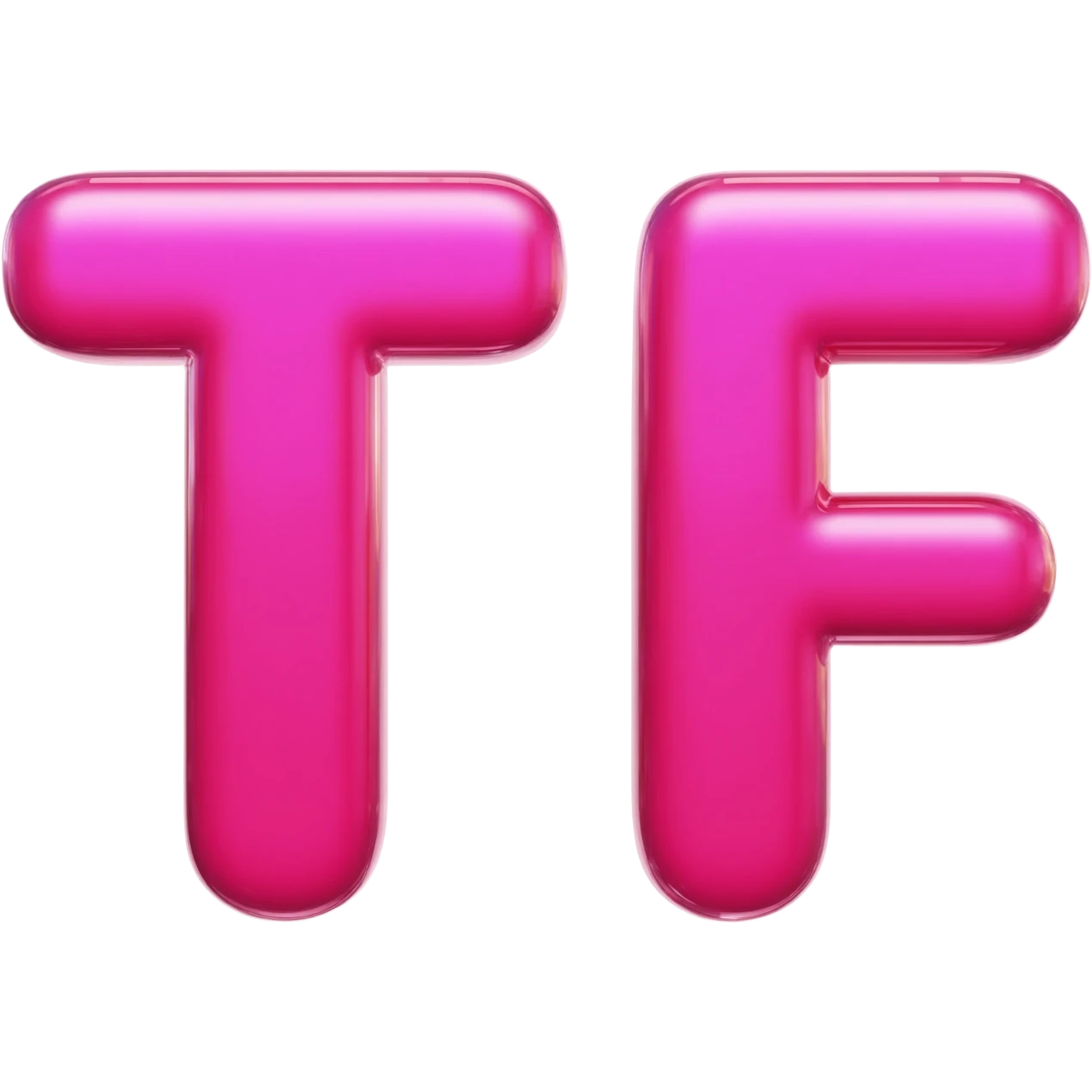 The letters only "W T F" In pink color shiny bold font, transparent background, isolated, 3d rendering emoji