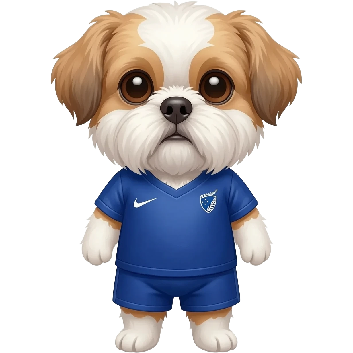 white and light brown shih zhu wearing a New Zealand soccer jersey v neck 2026 work cup emoji