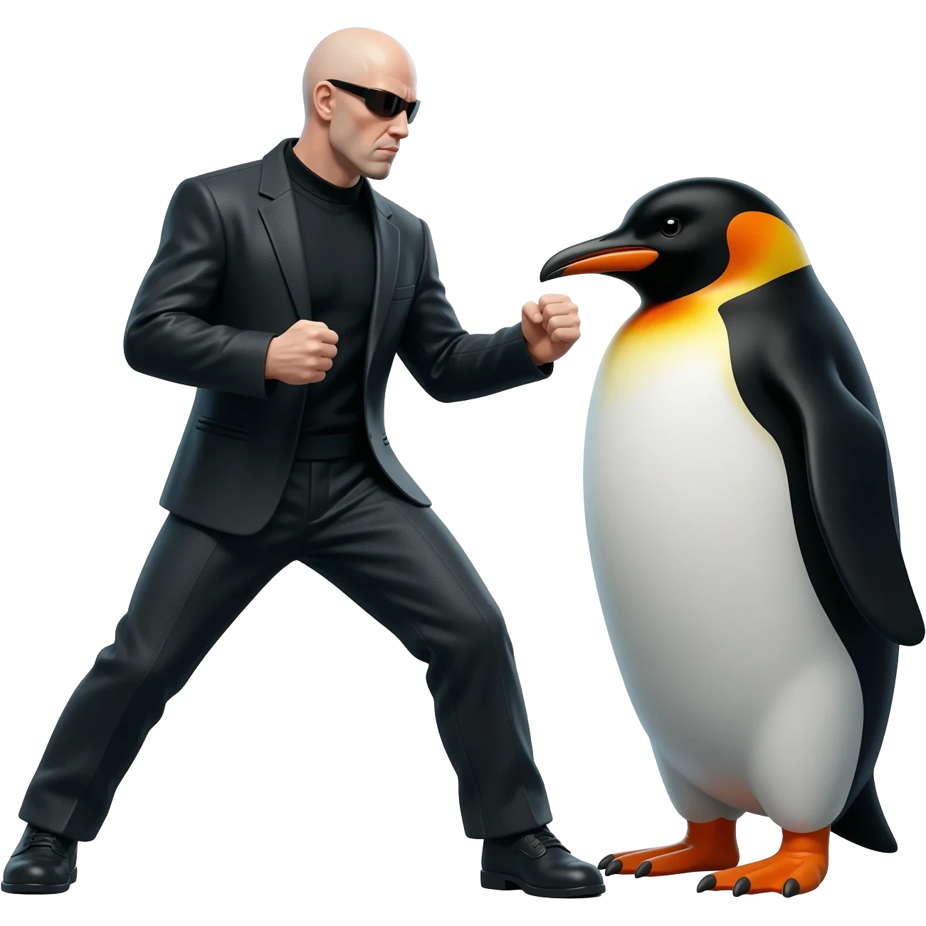 Neo from matrix fighting a penguin emoji