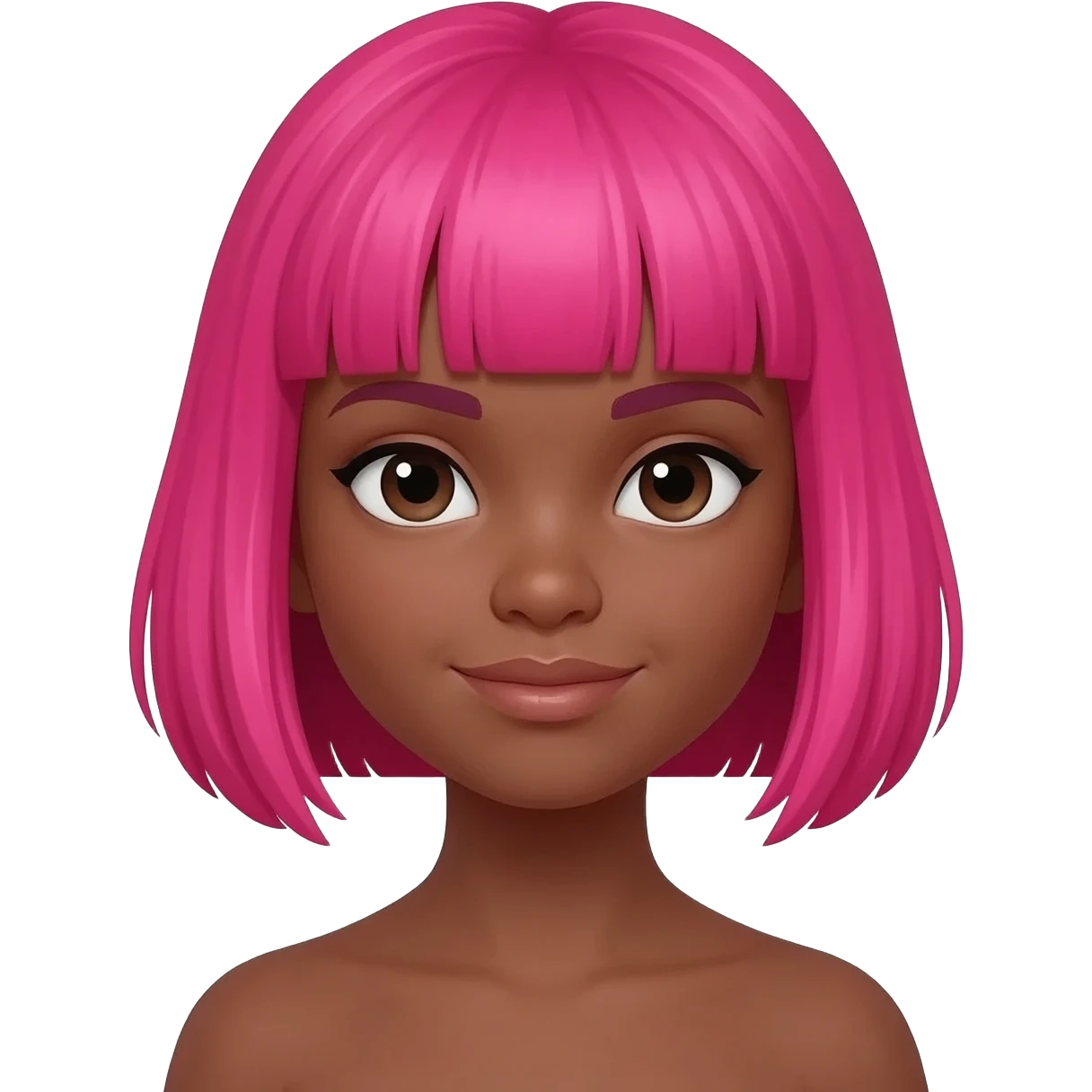 Black young girl hot pink bob hair cut with hot pink bangs emoji