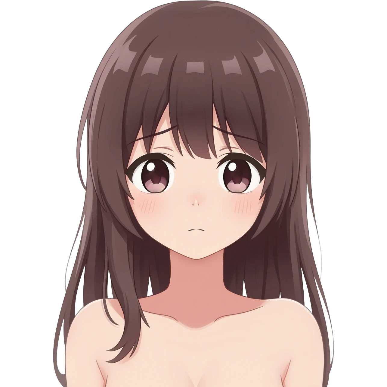 Anime girl long hair embarrassed showing her completely nude body emoji