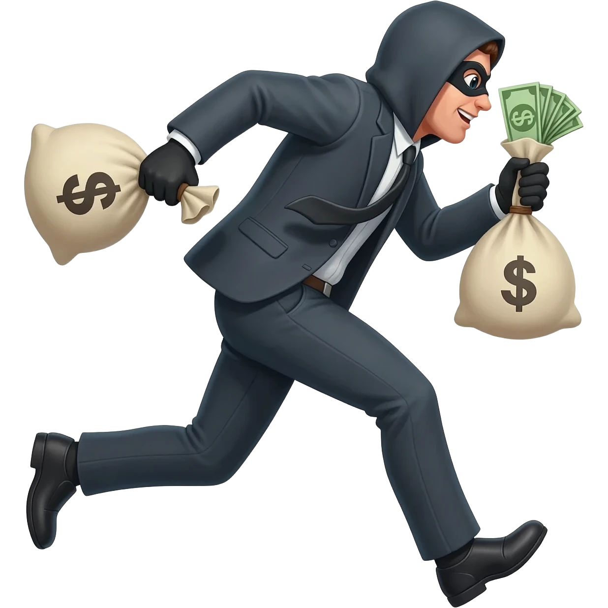 вор бежит с мешком денег в руках emoji