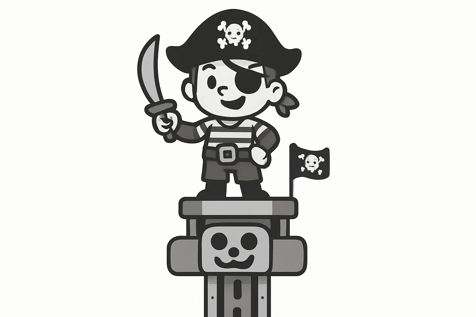 Un pirate sur une tour de chute de parc atrraction pirate  emoji