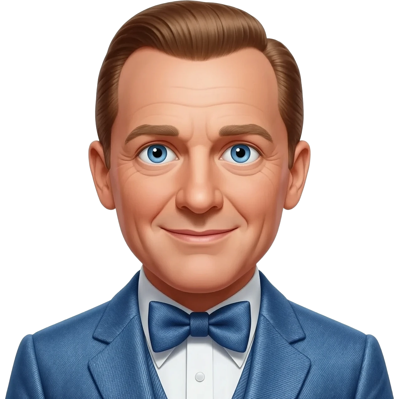 Bing Crosby with blue eyes, brown hair, denim blue metallic suit with bow tie emoji