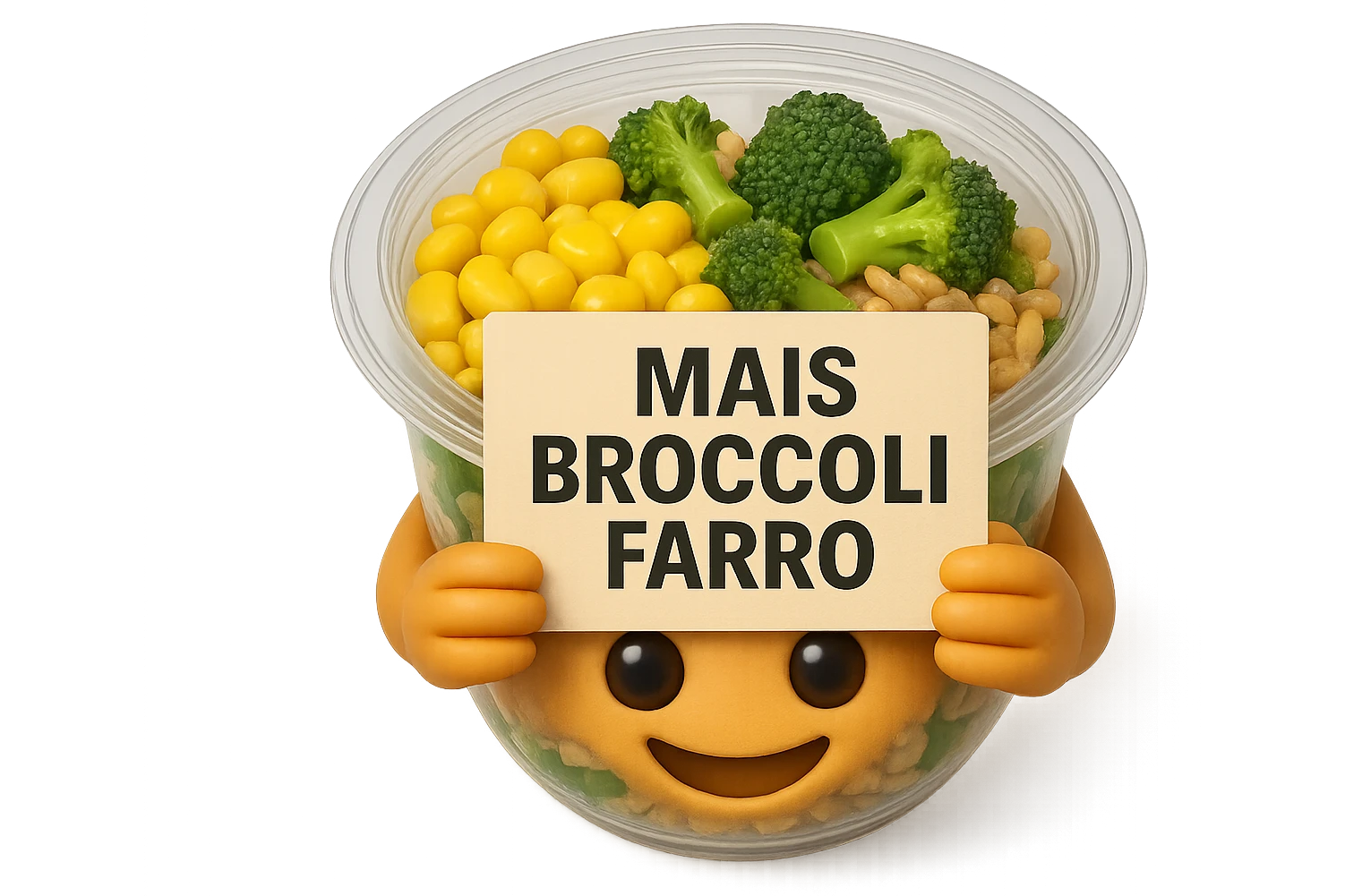 SU QUESTO STILE FAI UN EMOJI STILE IPHONE 3D DI UN INSALATA PRECONFEZIONATA DA SUPERMERCATO CON FOCUS SU ETICHETTA NUTRIZIONALE CON GLI INGREDIENTI IN ITALIANO TIPO: MAIS, BROCCOLI, FARRO, ACCANTO ALL'INSALATA CHE HA IN MANO C'è UN FOCUS SULL'ETICHETTA CON GLI INGREDIENTI SCRITTI, FALLO MOLTO REALISTICO IN 3D emoji