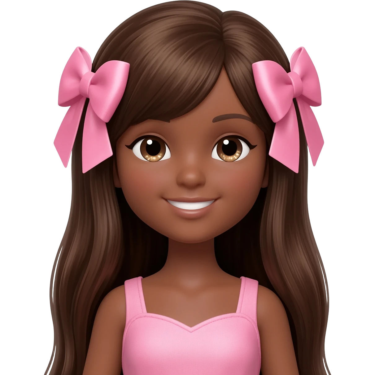 Doll with dark blonde skin with long brown hair with pink bows emoji