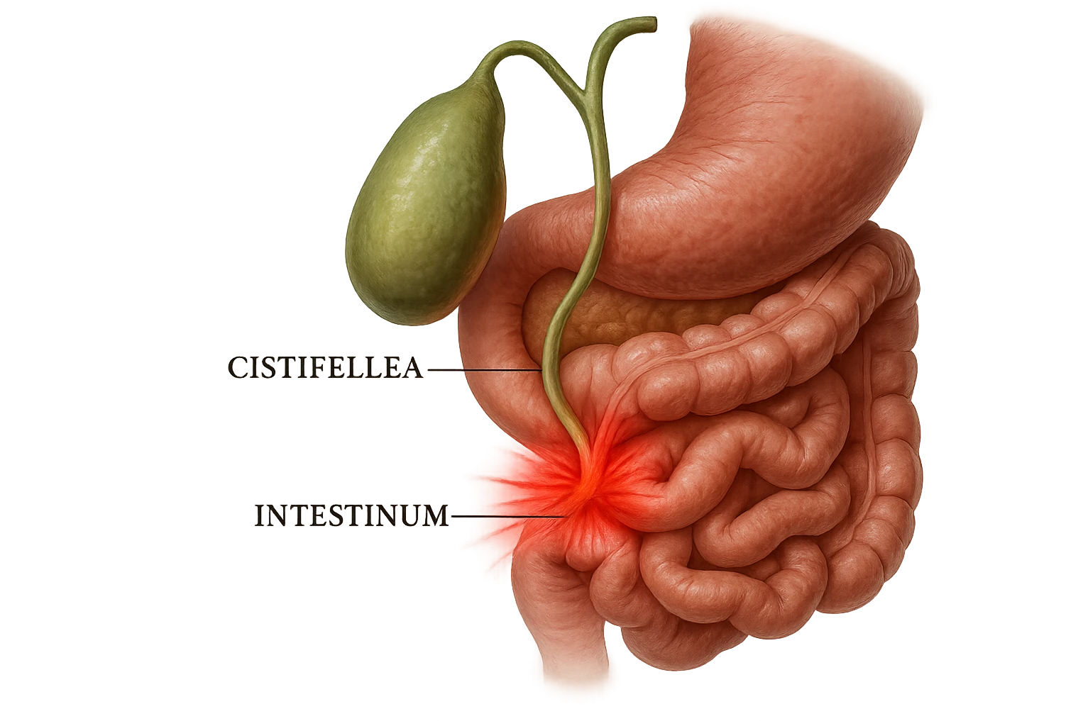 CISTIFELLEA E INTESTINO SONO COLLEGATI NEL DOLORE, iperrealistico 4k emoji