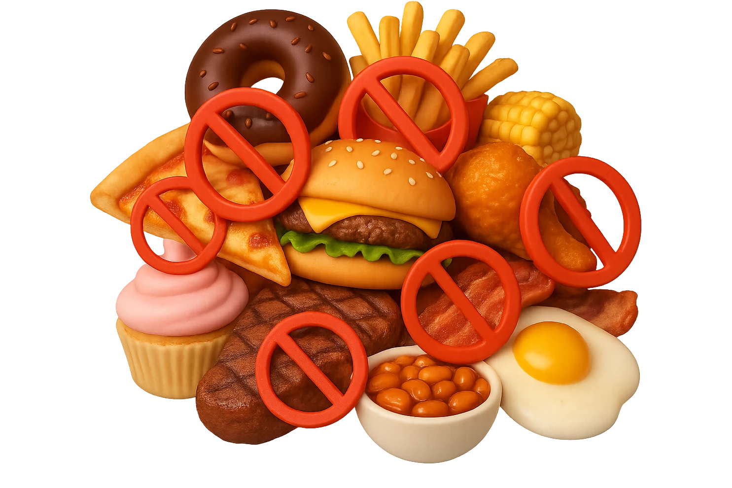 EMOJI STILE IPHONE DI UNa montagna di cibo con divieti 3d sparsi, IPERREALISTICO 4K emoji