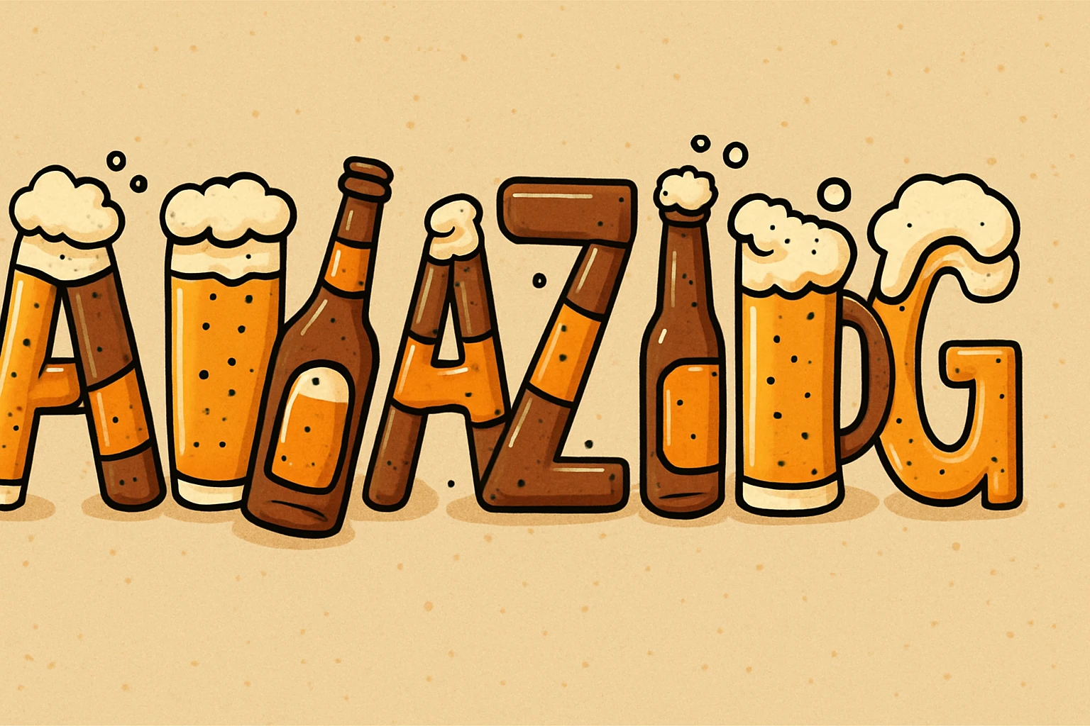 the word 'amazing' spelled out using pints and bottles of beer, cartoon style emoji